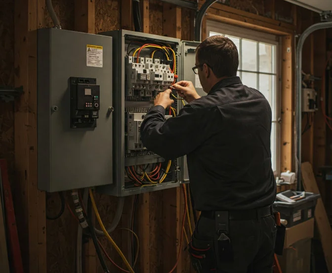 Electrican-working on main panel-in-garage