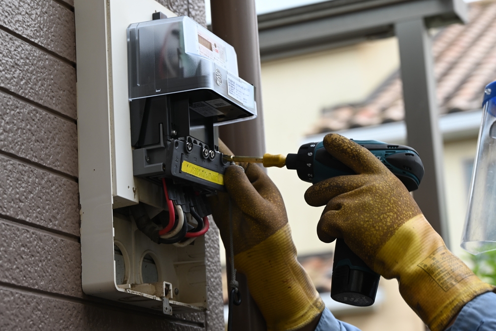 Electric,Meter,Replacement,Work.,In,Japan,,Electricity,Meters,Are,Replaced