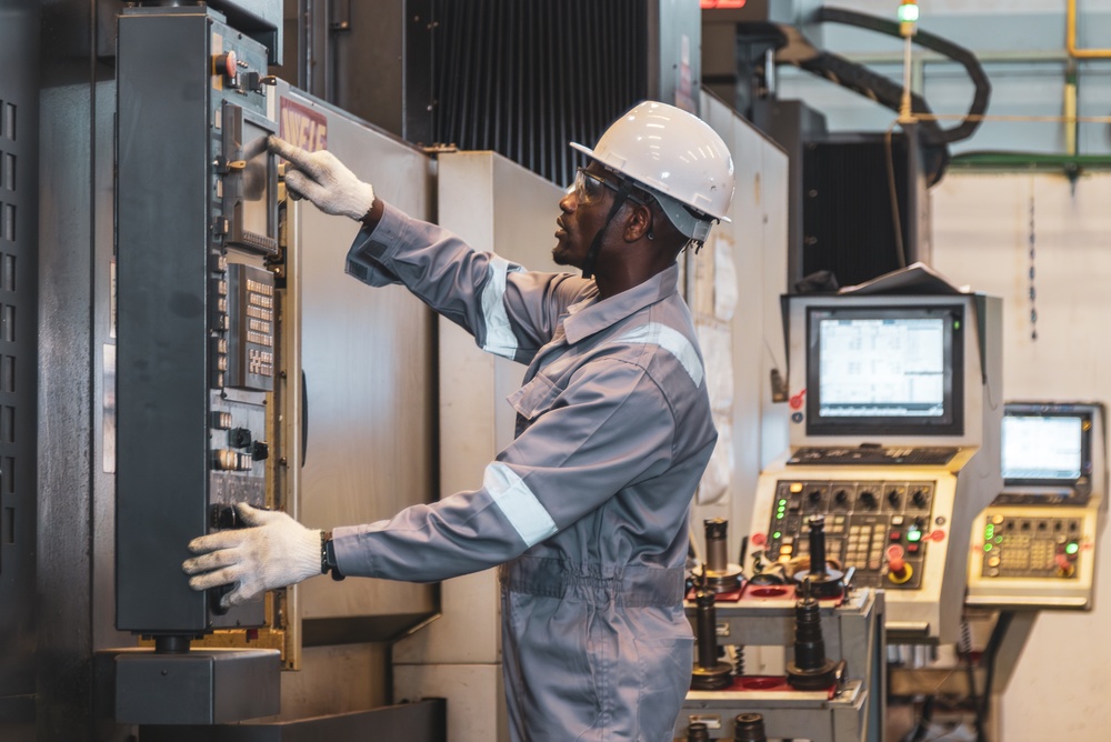 Industrial,Worker,In,Factory.,African,American,Factory,Male,Worker.,Engineer
